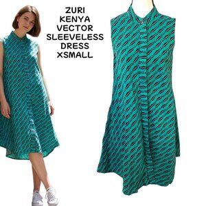 ZURI KENYA VECTOR SLEEVELESS BUTTON DOWN COTTON DRESS X SMALL